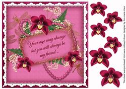 Cerise Orchids Age Change 8in Vintage Decoupage Topper
