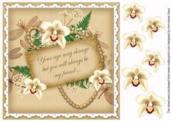 Cream Orchids Age Change 8in Vintage Decoupage Topper
