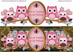 Pink Black Owls Daughter Birthday Large Dl Decoupage Topper