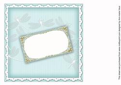 White & Teal Hint Dragonfly 8inch Orchid Card Insert Panel