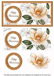 Peach Magnolia Happy Anniversary Dl Decoupage Topper
