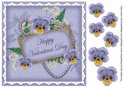 Pblue Pansy Valentines Day 8in Vintage Decoupage Topper