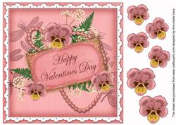 Pink Pansy Valentines Day 8in Vintage Decoupage Topper