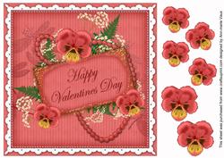 Red Pansy Valentines Day 8in Vintage Decoupage Topper