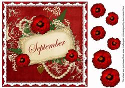 Red Giant Poppy September 8in Vintage Decoupage Topper