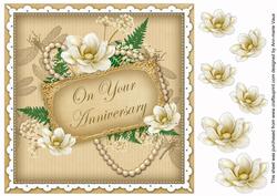 Cream Magnolia Anniversary 8in Vintage Decoupage Topper