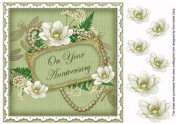 Olive Magnolia Anniversary 8in Vintage Decoupage Topper