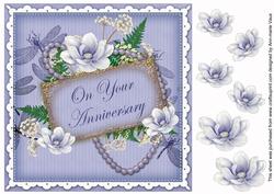 Pale Blue Magnolia Anniversary 8in Vintage Decoupage Topper
