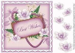 Lilac Magnolia Best Wishes 8in Vintage Decoupage Topper
