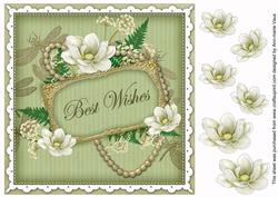 Olive Magnolia Best Wishes 8in Vintage Decoupage Topper