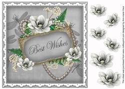 Silver Magnolia Best Wishes 8in Vintage Decoupage Topper