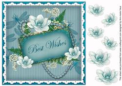 Teal Magnolia Best Wishes 8in Vintage Decoupage Topper