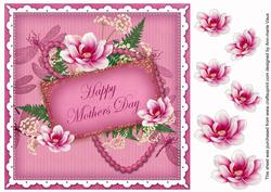 Cerise Magnolia Mothers Day 8in Vintage Decoupage Topper
