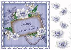 Pale Blue Magnolia Mothers Day 8in Vintage Decoupage Topper