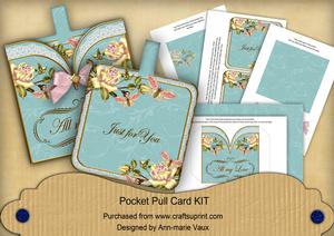 Pink Turq Butterfly All My Love Vintage Pocket Pull Card Kit