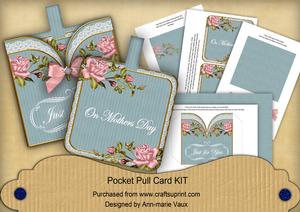 Pink Rose Blue Mothers Day Vintage Pocket Pull Card Kit