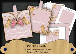 Pink New Baby Girl Vintage Pocket Pull Card Kit