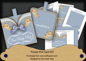 Blue New Baby Boy Vintage Pocket Pull Card Kit