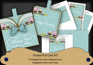 Turq Owls Birthday Vintage Pocket Pull Card Kit