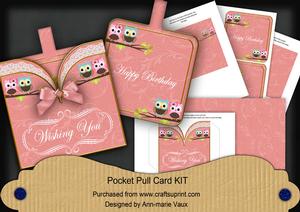 Pink Owls Birthday Vintage Pocket Pull Card Kit