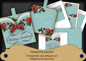 Dpink Roses Wedding Invitation Vintage Pocket Pull Card Kit
