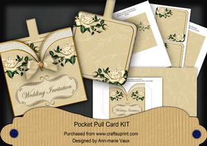 Cream Roses Wedding Invitation Vintage Pocket Pull Card Kit
