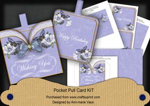 Blue Magnolia Butterfly Happy Birthday Pocket Pull Card Kit