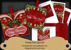 Red Poinsetta Happy Christmas Pocket Pull Card Kit