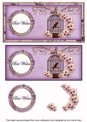 Lilac Birdcage Best Wishes Dl Decoupage Topper