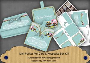 Turq Owls Birthday Mini Pocket Card & Keepsake Box