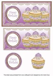 Lilac Cupcake Happy Birthday Dl Decoupage Topper