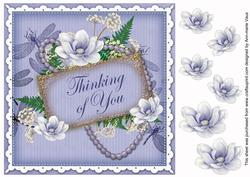 Pale Blue Magnolia Thinking of You 8in Decoupage Topper