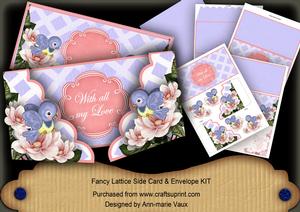 Pink Bluebirds with My Love 3D Fancy Lattice Card Kit