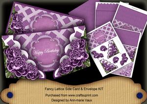 Purple Roses Happy Birthday Fancy Lattice 3D Card Kit