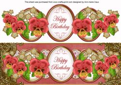 Dark Red Pansy Happy Birthday Large Dl Topper
