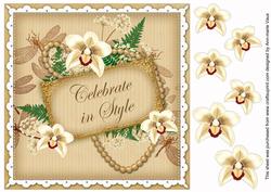Cream Orchid Celebrate in Style 8in Vintage Decoupage Topper