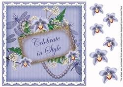 Blue Orchid Celebrate in Style 8in Vintage Decoupage Topper