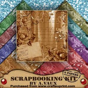 Rose Painted Postcards 8 Scrapbooking Papers Kit