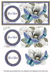 Blue Butterfly Good Luck Dl Decoupage Topper