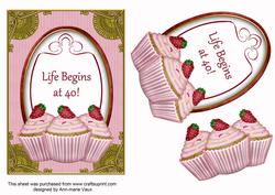 Berry Cupcake Life Begins at 40! Oval 7x5in Step by Step