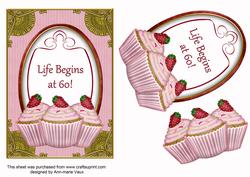 Berry Cupcake Life Begins at 60! Oval 7x5in Step by Step