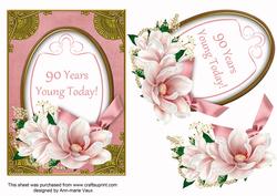 Pink Magnolia 90 Years Young Today! Oval 7x5in Step by Step