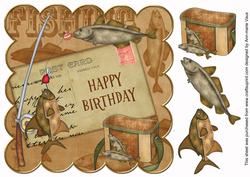 Vtea Fishing Happy Birthday 8in Decoupage Step by Step