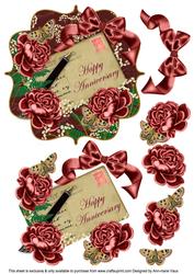 Dred Rose Happy Anniversary 6in Bracket Decoupage Topper