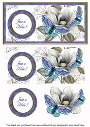 Blue Butterfly Just a Note Dl Decoupage Topper