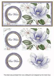 Pale Blue Magnolia Best Wishes Dl Decoupage Topper