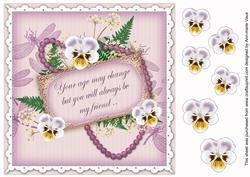 Lilac Pansy Age May Change 8in Vintage Decoupage Topper