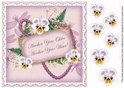 Lilac Pansy Another Year Older! 8in Vintage Decoupage Topper