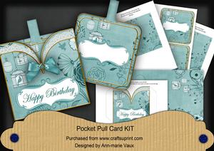 Teal Birdcage Happy Birthday Vintage Pocket Pull Card Kit