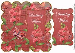 Dark Red Sweetpea Birthday Wishes 8in Scallop Topper